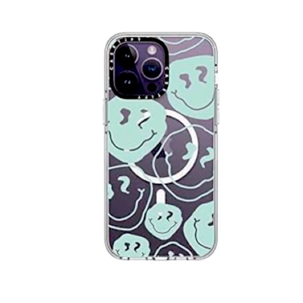 Casetify iPhone 14 Pro Max MagSafe clear case with smiley faces. New in box